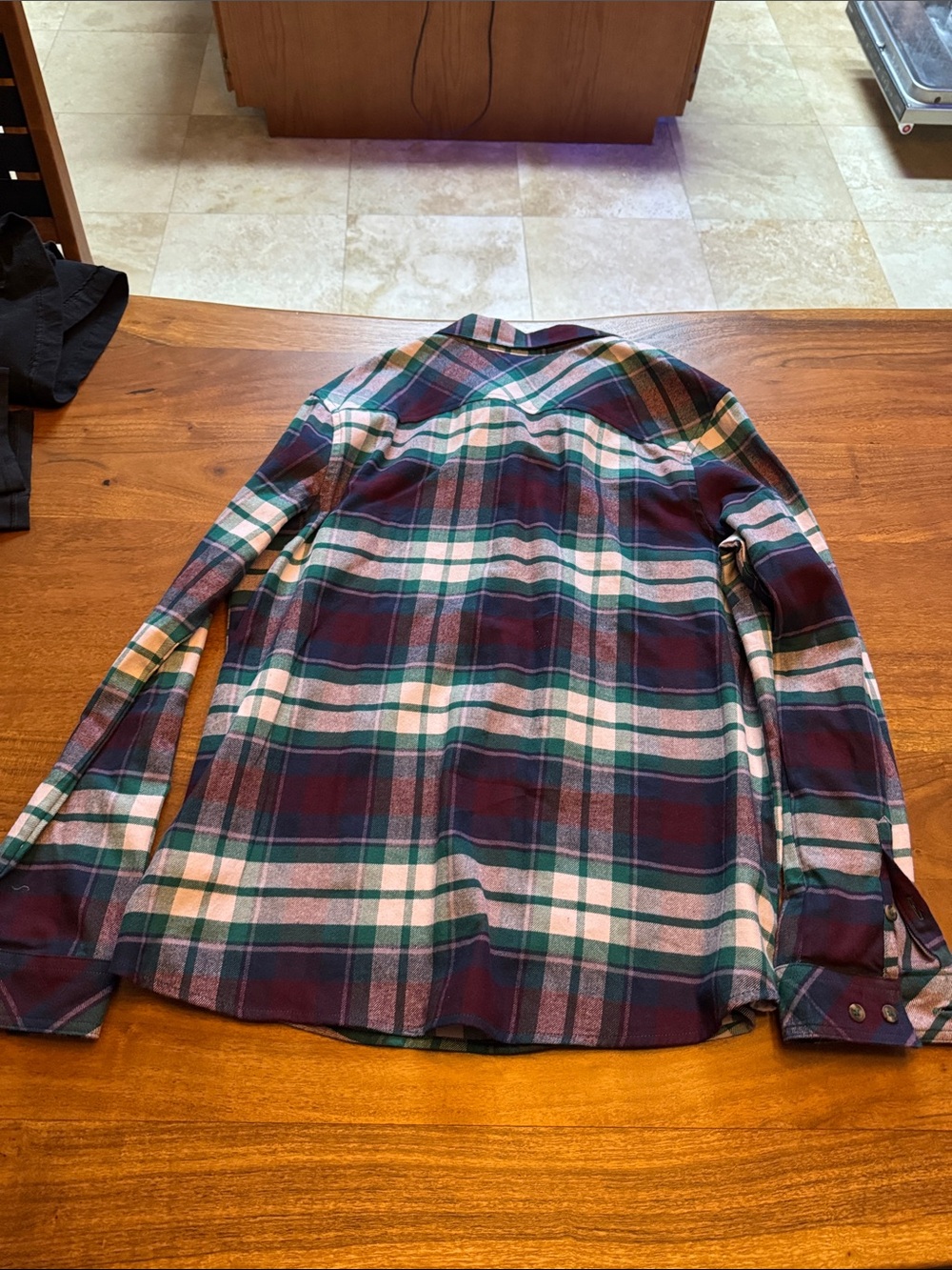 Natural Reflections Women's Plaid Button-Down Shirt - Burgundy, Green & Cream - Picture 3 of 4
